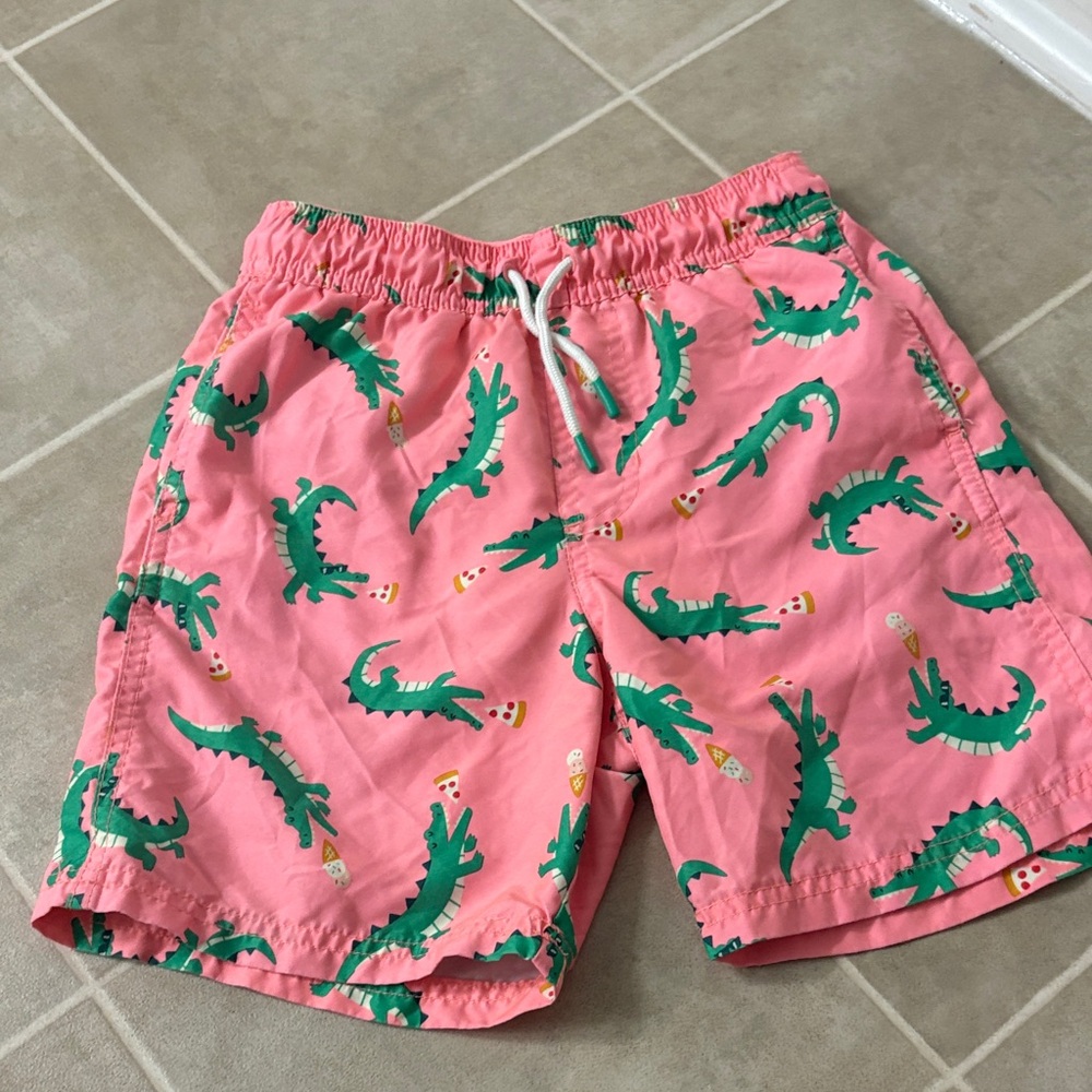 Cat & Jack Pink Swim Trunks with Green Alligator Print
